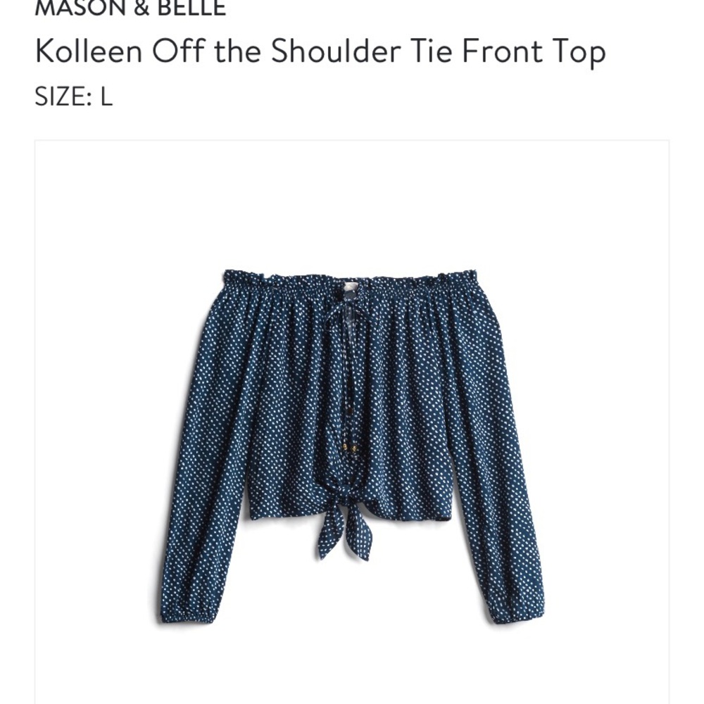 STITCHFIX Mason & Belle Off Shoulder Navy Dot Top